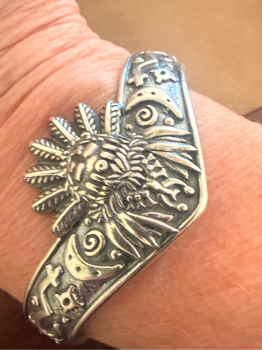 Navajo artist Fritz Casuse Sterling Silver Spirit Kachina Cuff Bracelet.